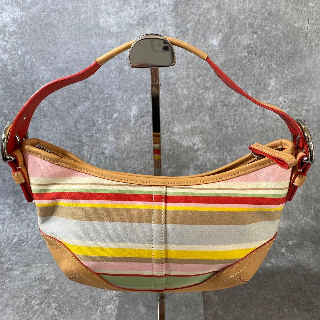 極美品　コーチ アクセサリーポーチ ワンショルダー ストライプ　マルチカラー