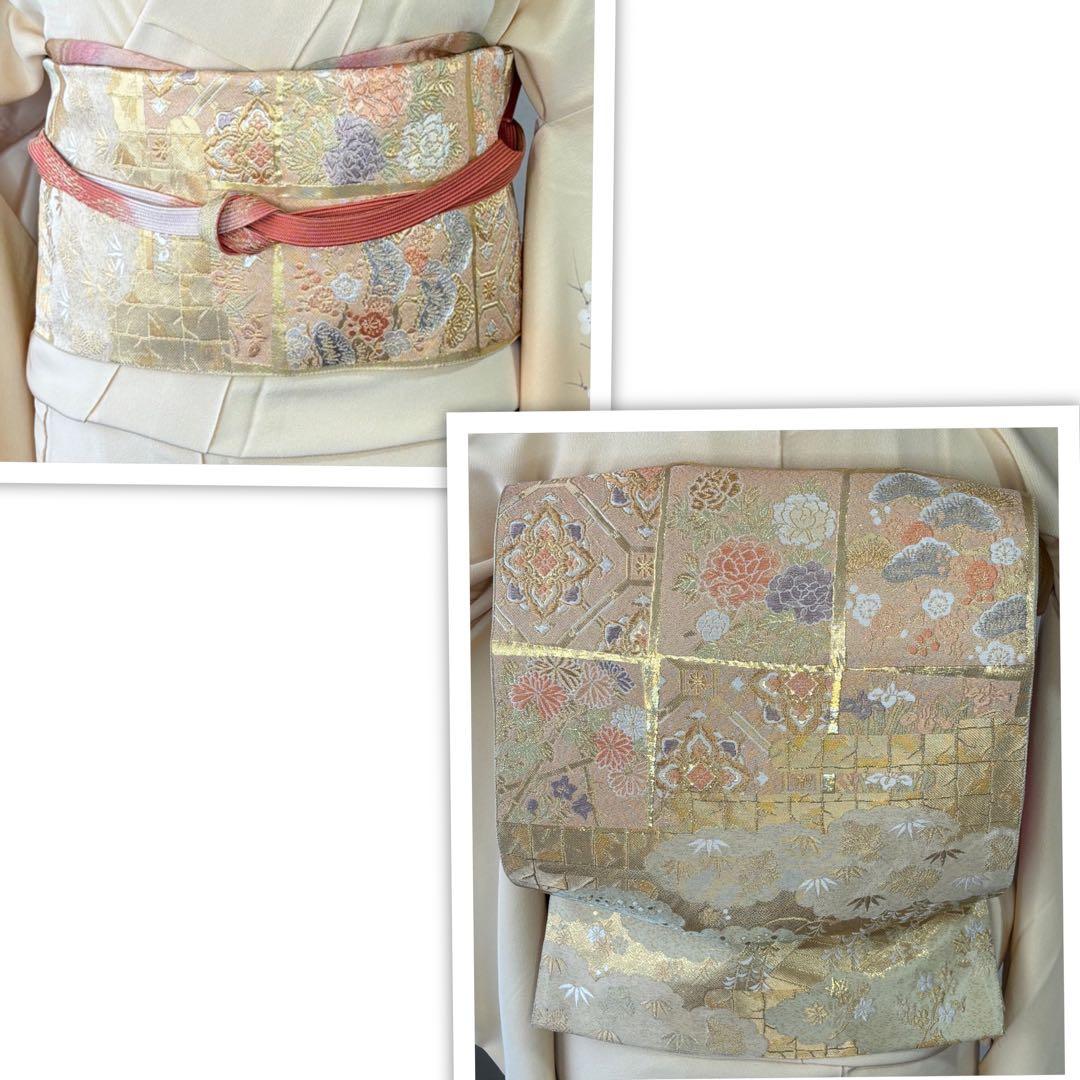 専用　4点フルセット　正絹訪問着　袋帯　帯揚げ　帯締め　手描き