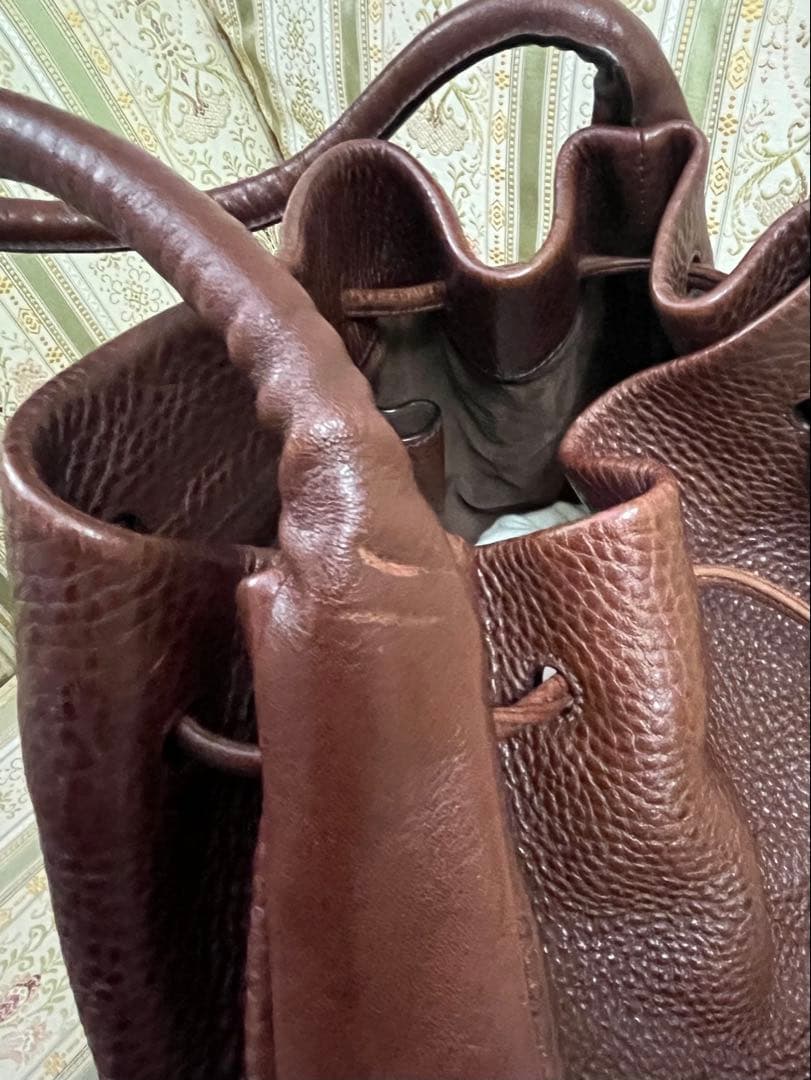 HIROFU ブラウンレザー巾着　バケツ型ショルダーバッグ