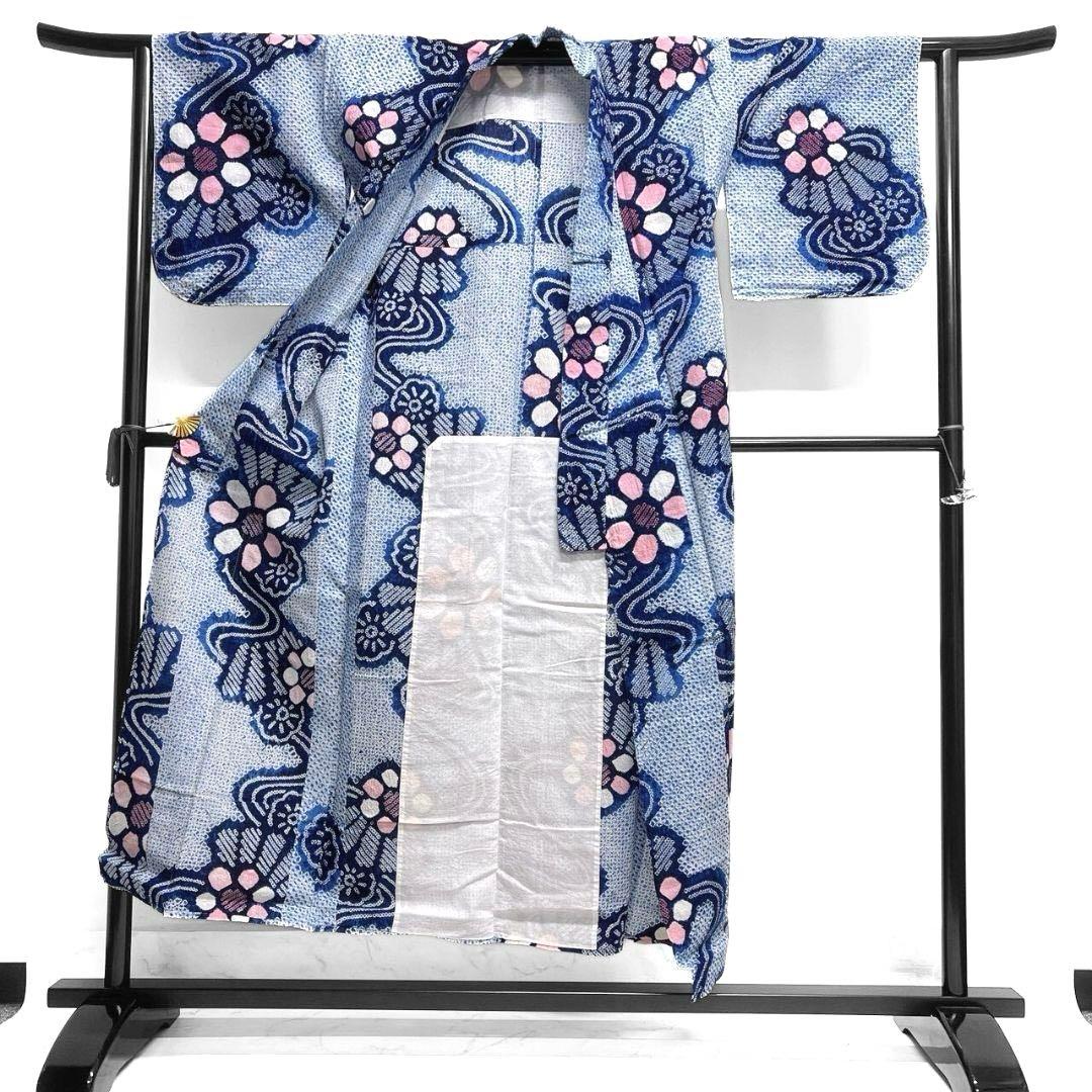 藍染　流線　菊花　饅頭菊　浴衣　有松鳴海絞り　着物　041a p