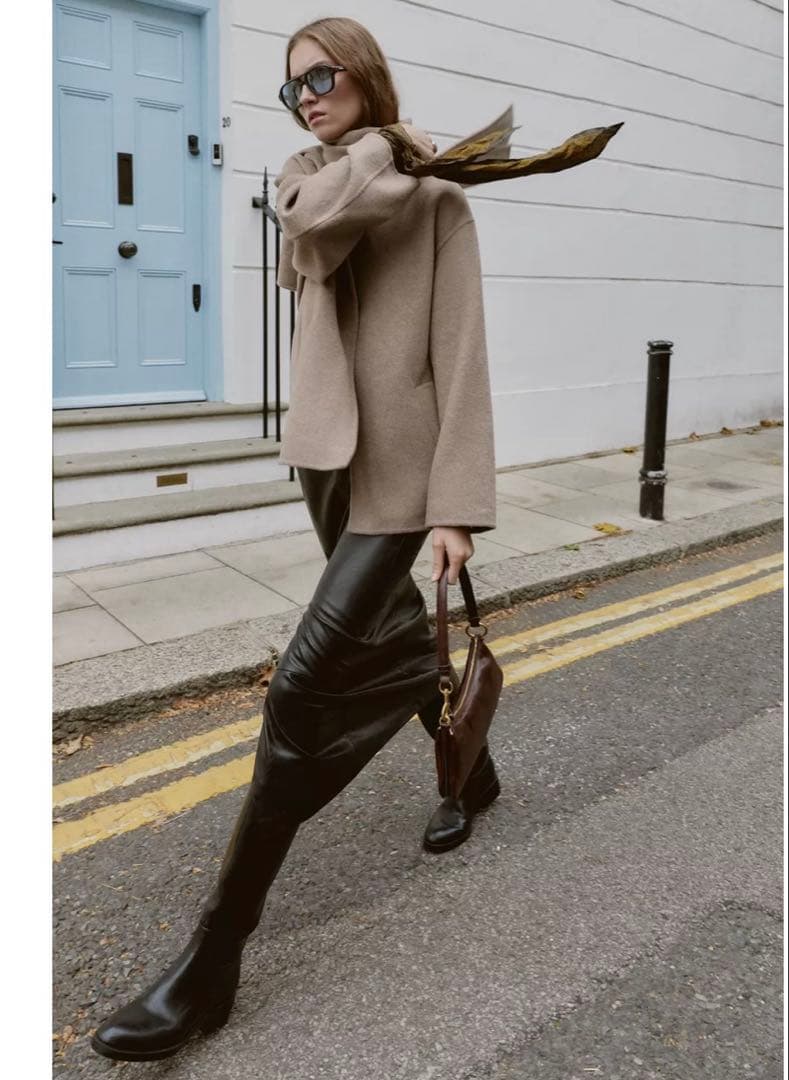 ZARA 新品未使用　ウールショートスカーフ付コート　ベージュ