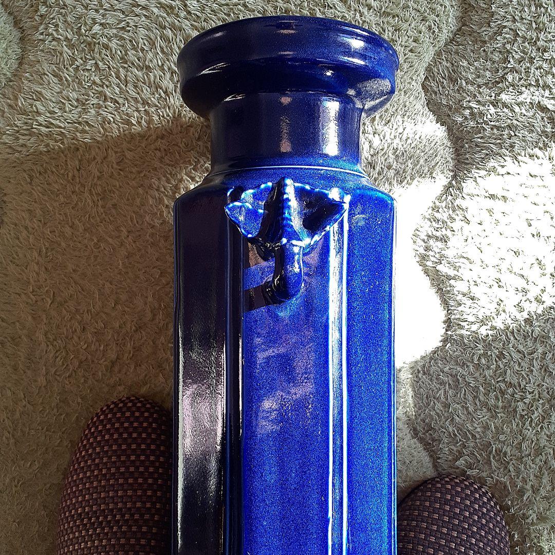 清朝瑠璃8面取り蜻蛉耳付き花入れ