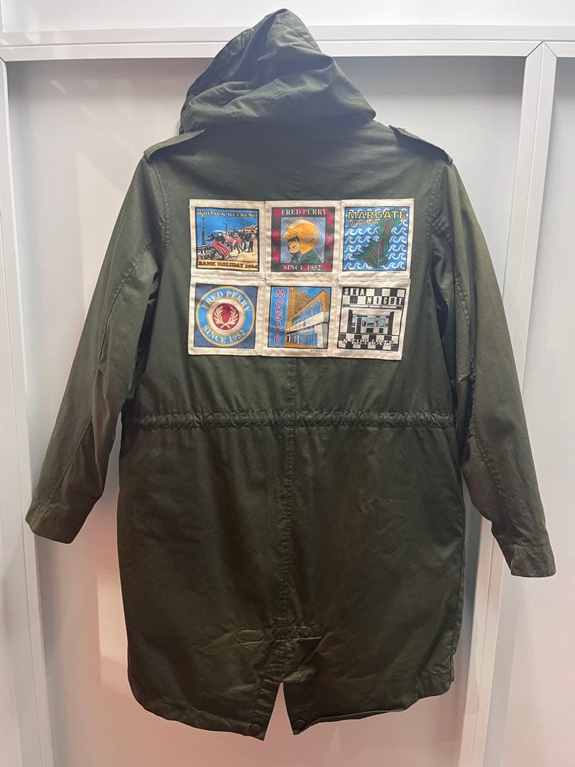 希少　英国製フレッドペリー　モッズコート　カーキ　　ワックス　背中ワッペン　刺繍