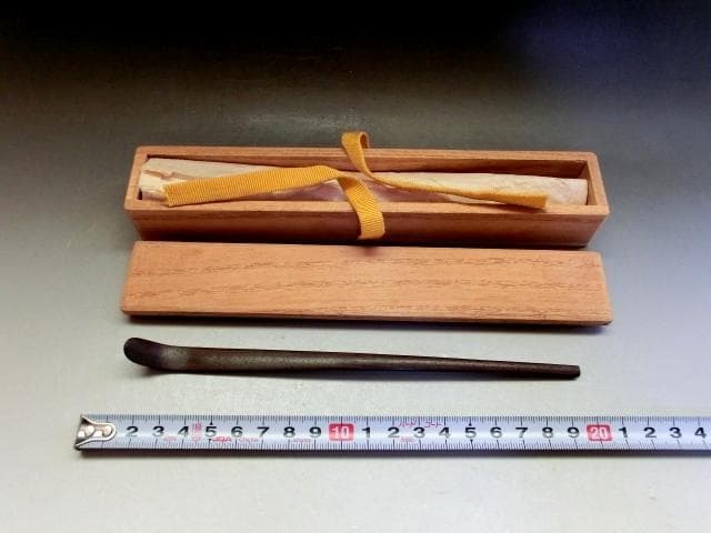 茶杓■黒檀茶しゃく 直腰 丸撓め 唐木 お茶道具 古美術 時代物 骨董品■