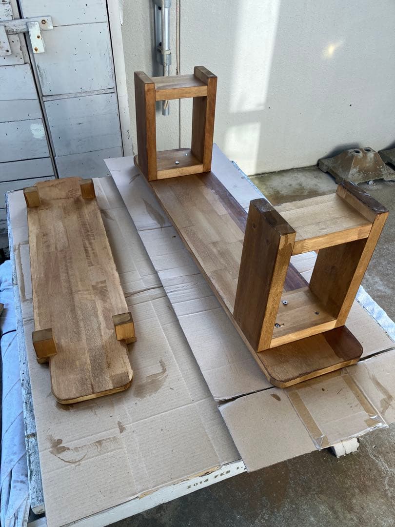 大幅値下げ！隠し棚有り　ハンドメイド　二人掛け木製椅子　飾り棚　集成材使用