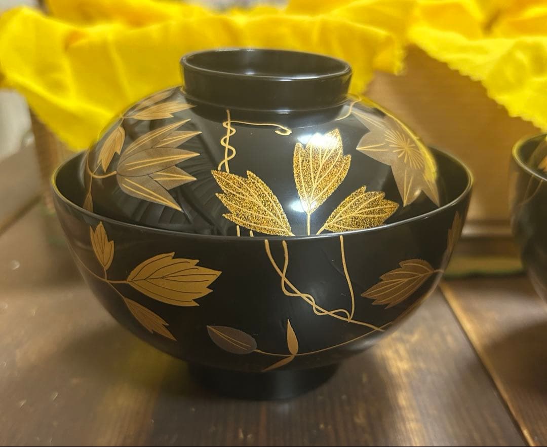 能登輪島塗 吸い物椀 鉄線 金彩蒔絵 前田定治郎　お椀 蓋付 汁椀　未使用希少品