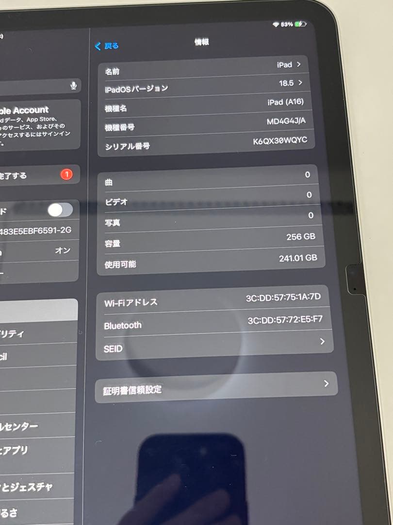 iPad無印 Wi-Fiモデル256GB 11インチＡ16 シルバー