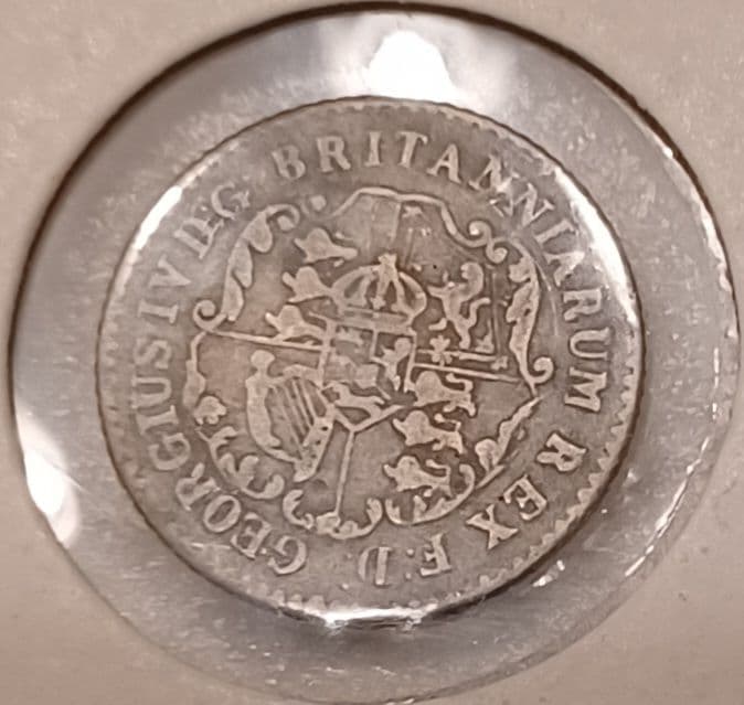 1822年(203年前)イギリス領西インド 1/16ドル銀貨 錨の上の王冠の銀貨