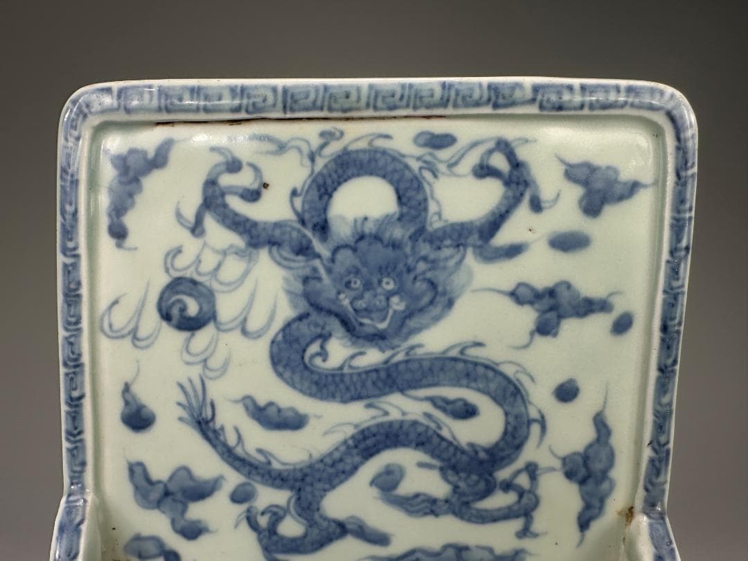 中国美術　明〜清時代　青花龍文硯屏　置物　時代　古物　唐物