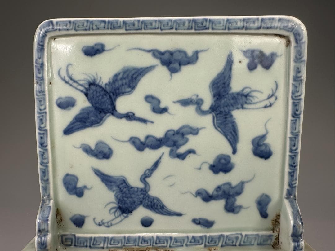 中国美術　明〜清時代　青花龍文硯屏　置物　時代　古物　唐物