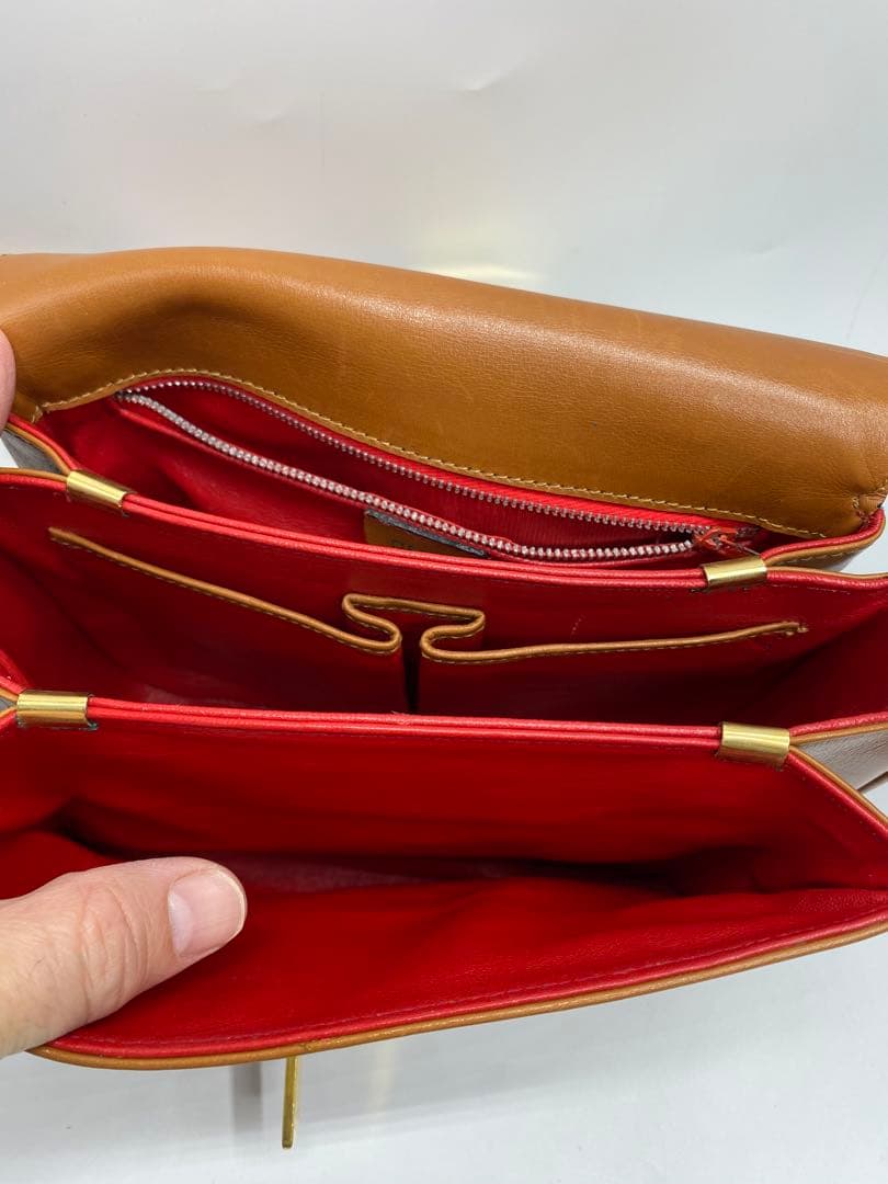 希少　オールドセリーヌ　ブラウン　キャメル　レザー　斜めがけ　ゴールド金具