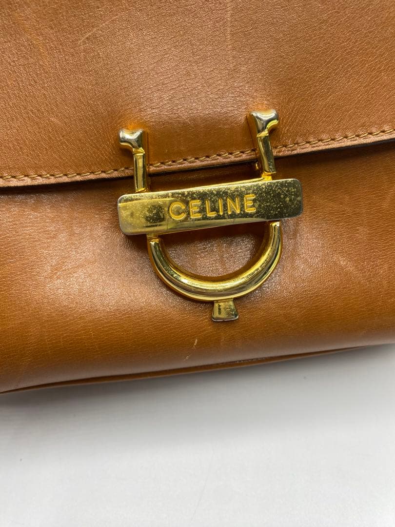 希少　オールドセリーヌ　ブラウン　キャメル　レザー　斜めがけ　ゴールド金具