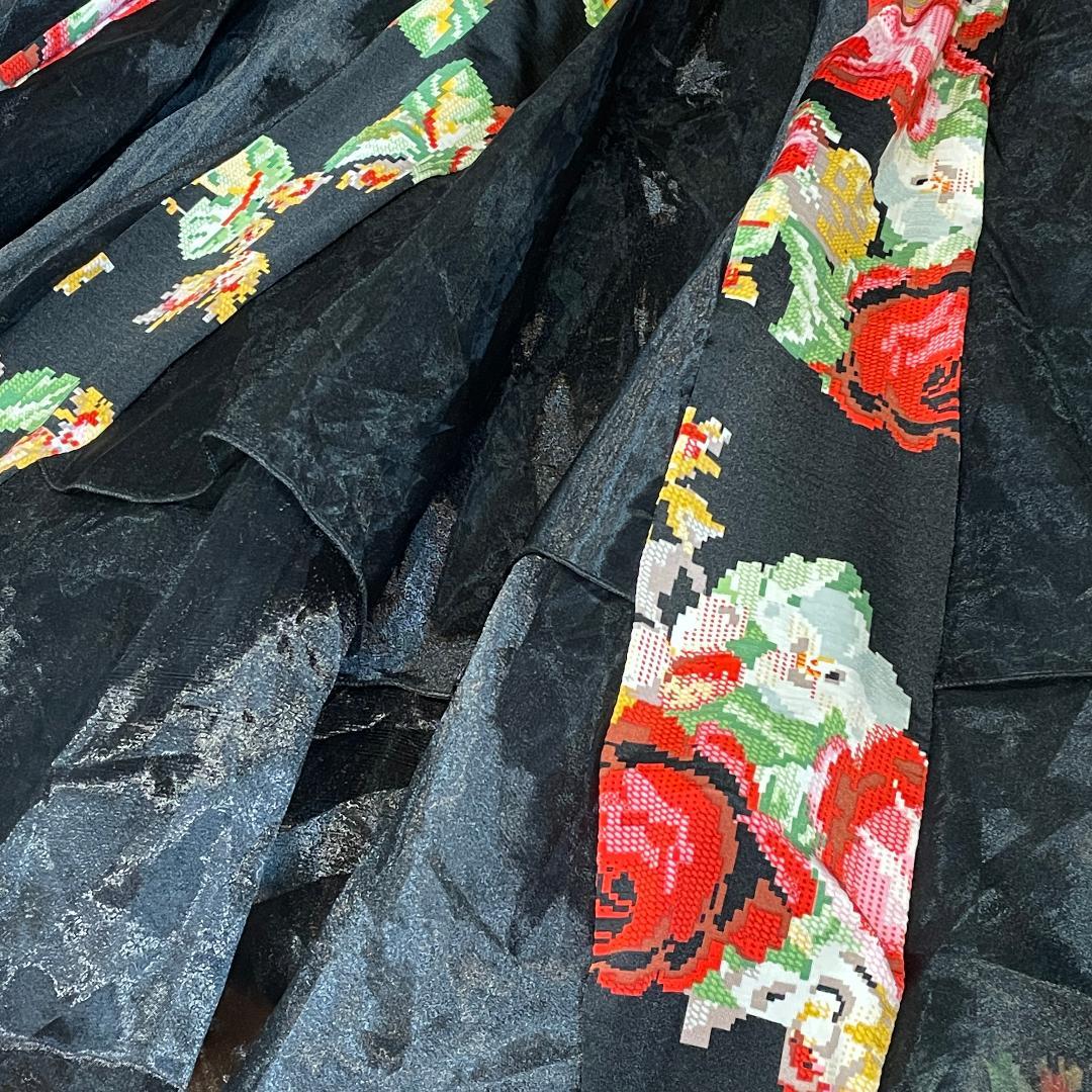 【美品】イチオク 社交ダンス ドレス ワンピース 花柄 ローズ ティアード 黒