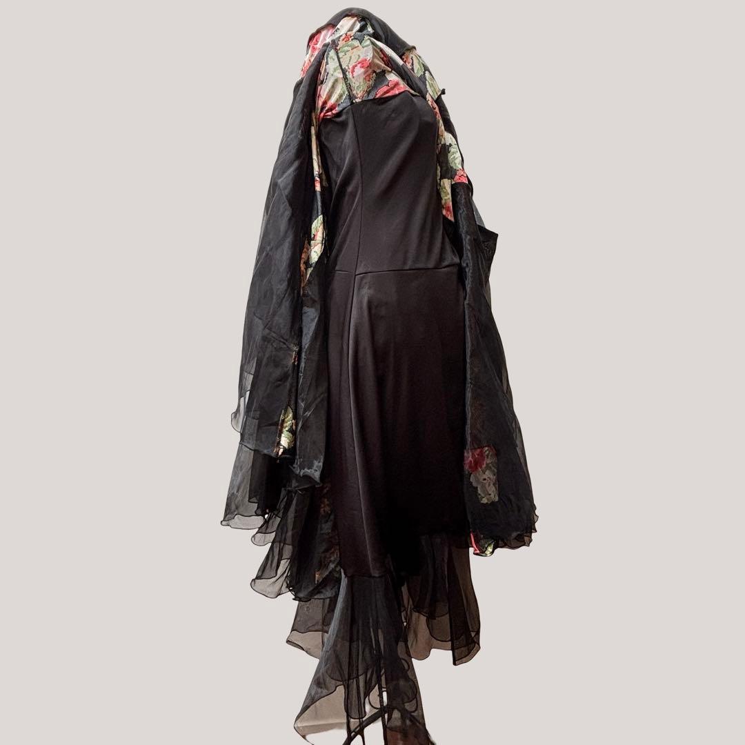 【美品】イチオク 社交ダンス ドレス ワンピース 花柄 ローズ ティアード 黒