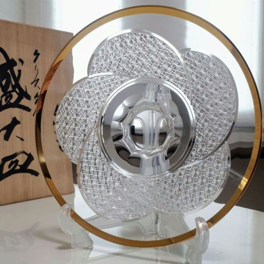 江戸切子　カガミクリスタル　 金縁 クリスタル　　最高級　大皿　【 美品 】