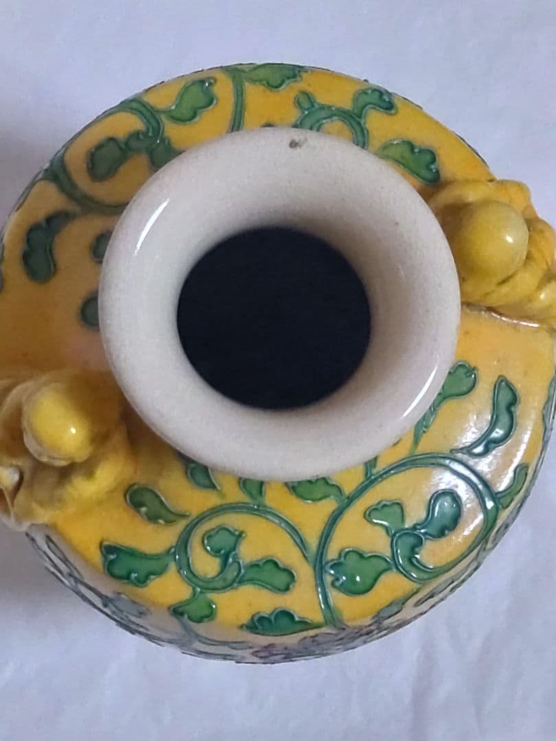 古玩　南紀男山焼　交趾唐草文　花入　古箱入