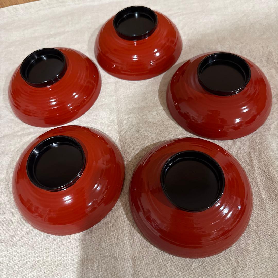 漆器 山田平安堂　平安造　朱色　黒　梅　蒔絵　椀