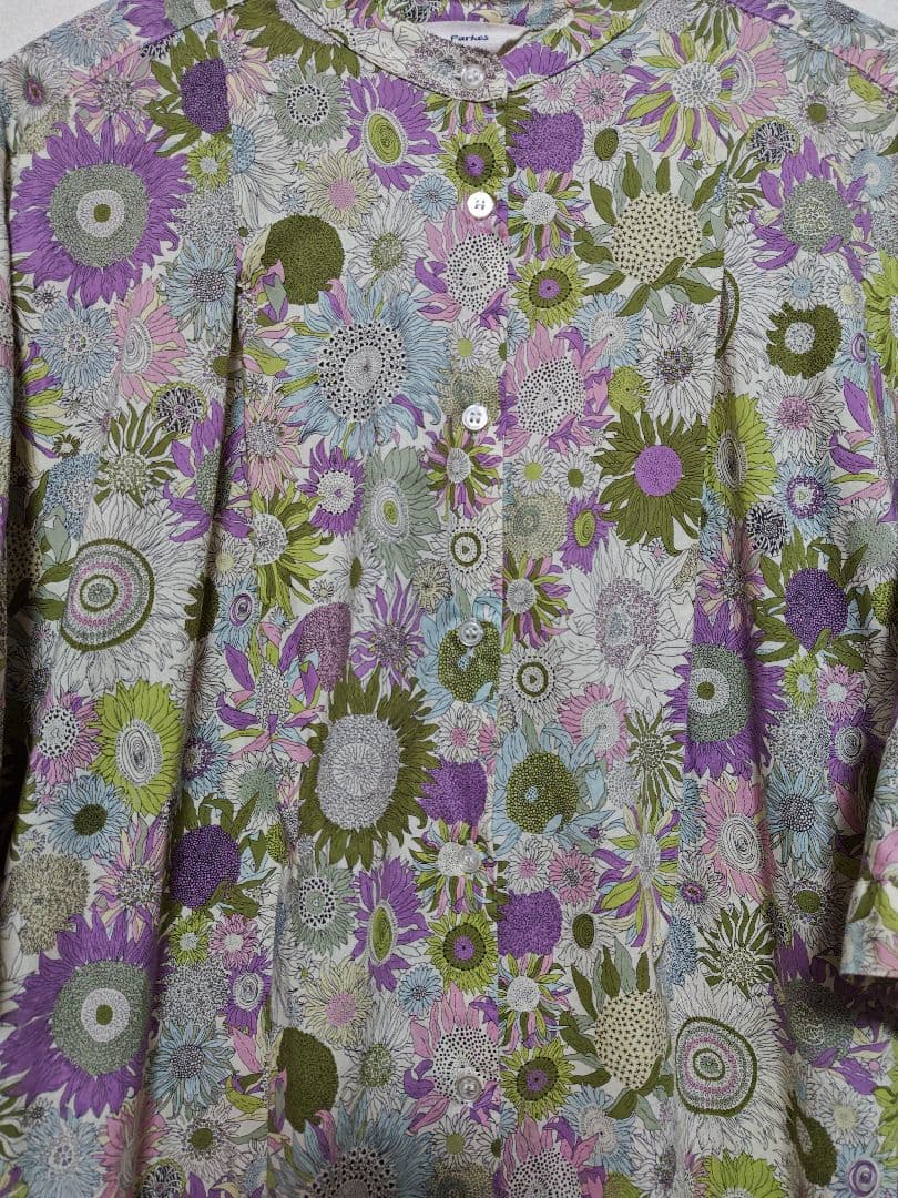 キラキラ様Parkesリバティ タナローン バンドカラー タック ワンピースМ