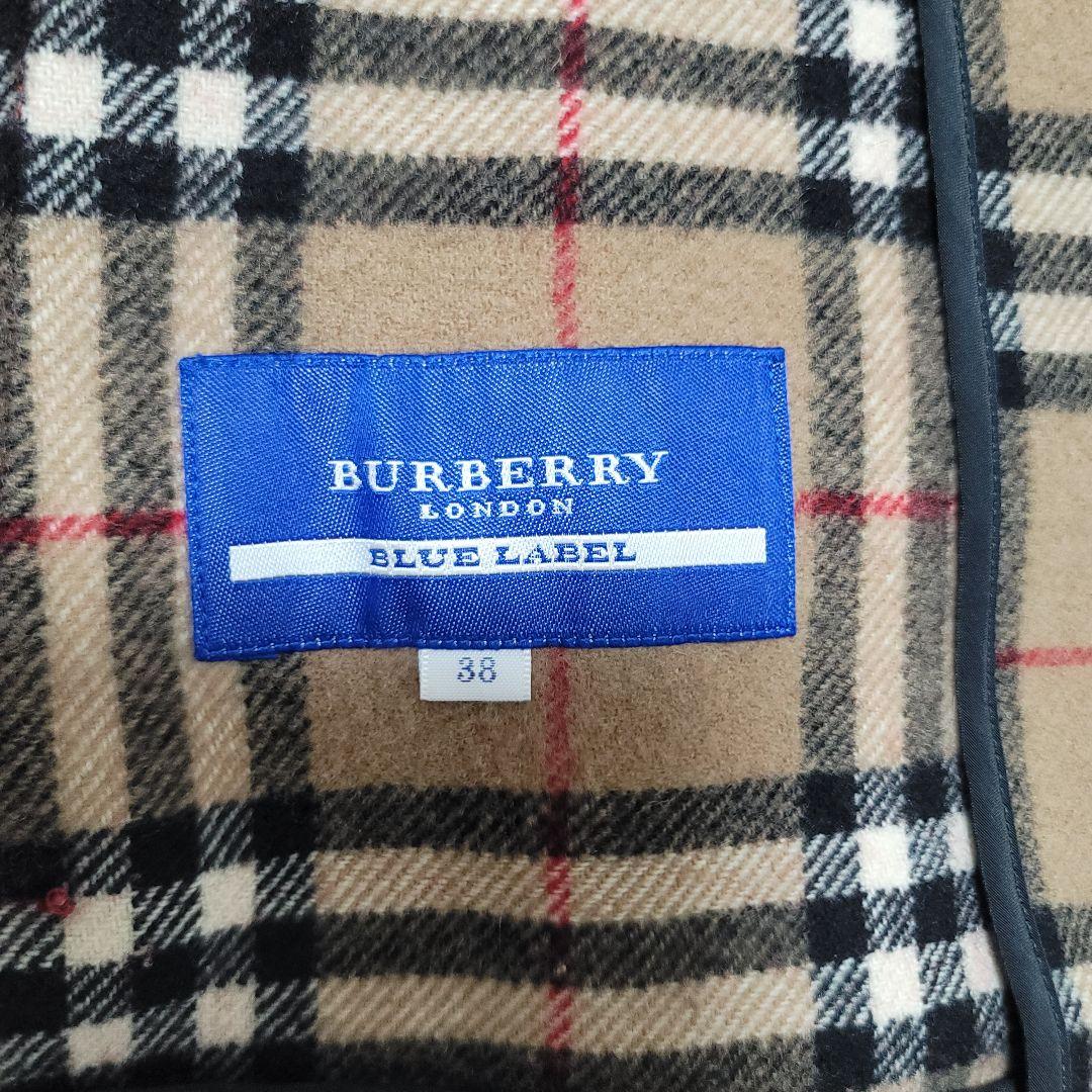 バーバリーブルーレーベル　フーデットコート ノバチェック　ホース刺繍　レザー