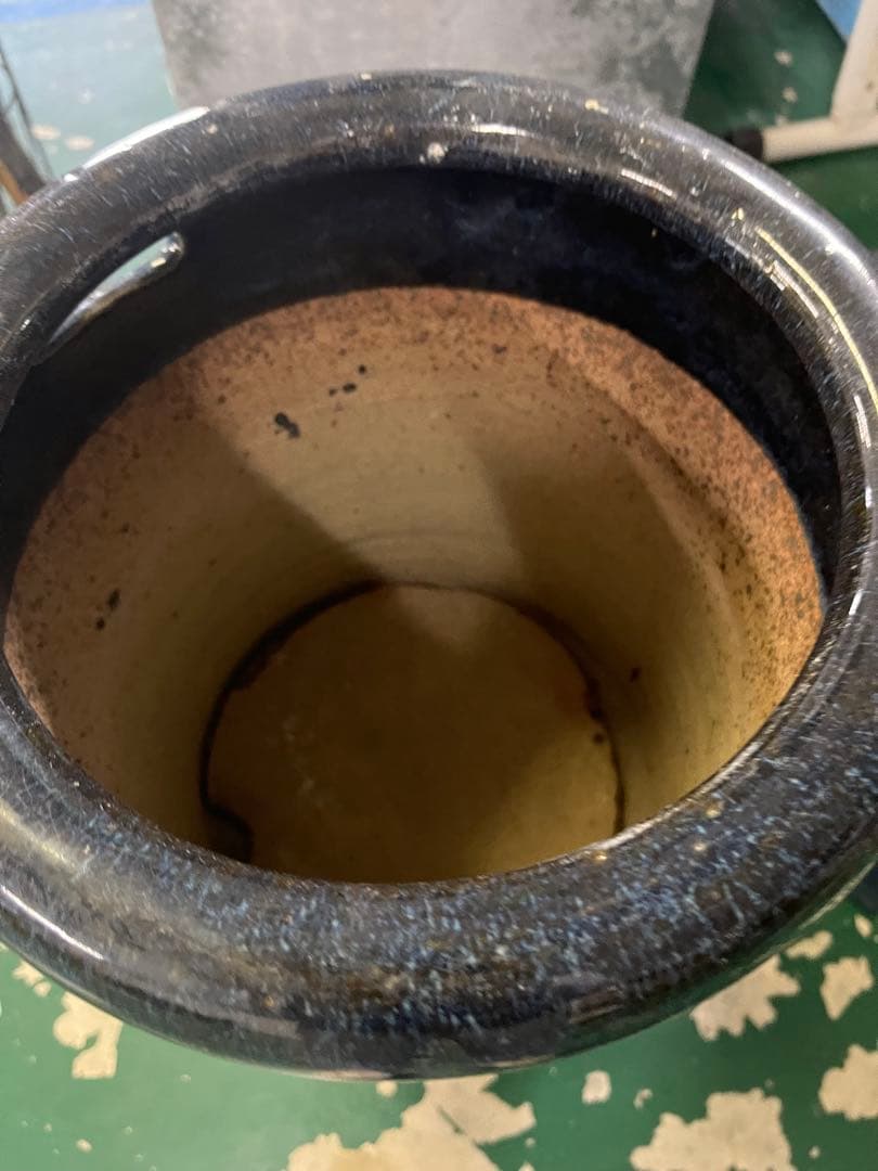 立ち火鉢 手炙り フラワーベース 花器 スタンド 陶器 藍色 紺 和風 レトロ