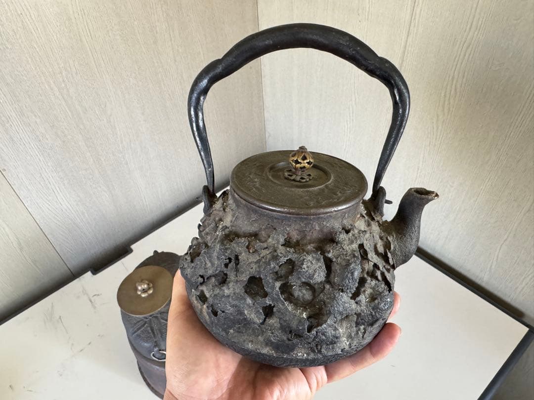 龍文堂 五徳 鉄壷 骨董 時代物 煎茶道具 茶釜 火鉢 囲炉裏 鉄瓶