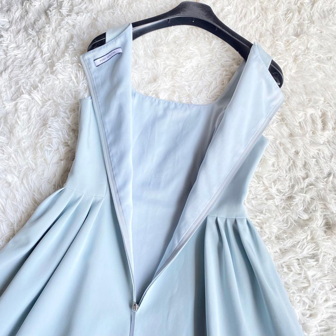 極美品◆フォクシーニューヨーク フレアワンピース サイドギャザー ミントブルー