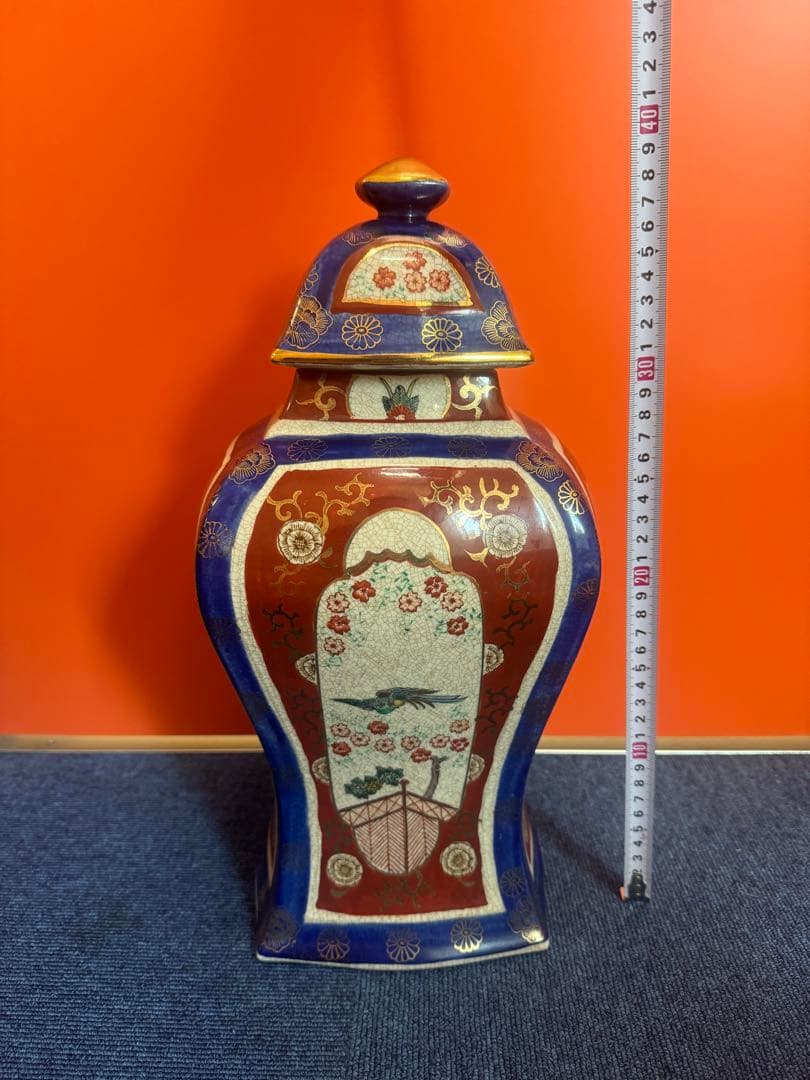 1862 薩摩焼　花鳥図　沈香壺　飾壺　高38cm  時代物