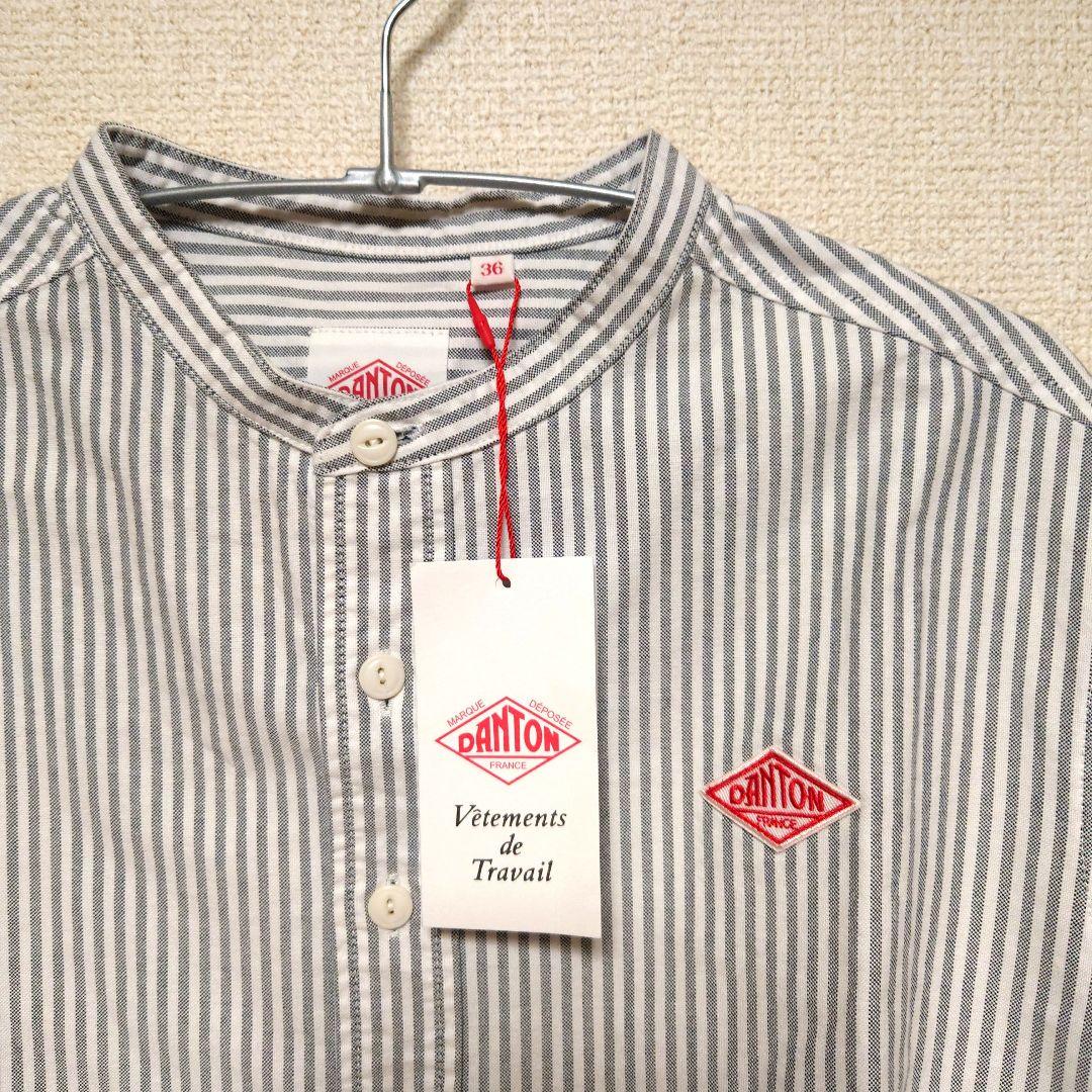 【新品タグ付き】DANTON ストライプバンドカラーシャツ シャツ