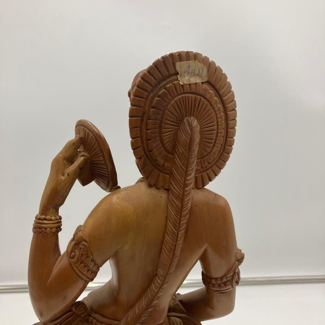 インド　白檀　木彫り　弁財天　仏教美術　仏像 骨董 木像　木製　仏教　密教