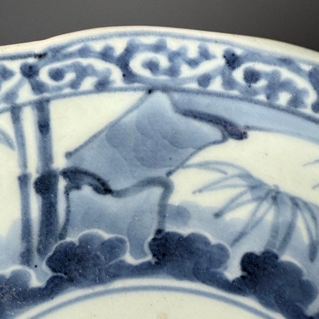 古伊万里　染付竹林蛸唐草文七寸皿　六枚　大明成化年製　名品　江戸中期　古美術