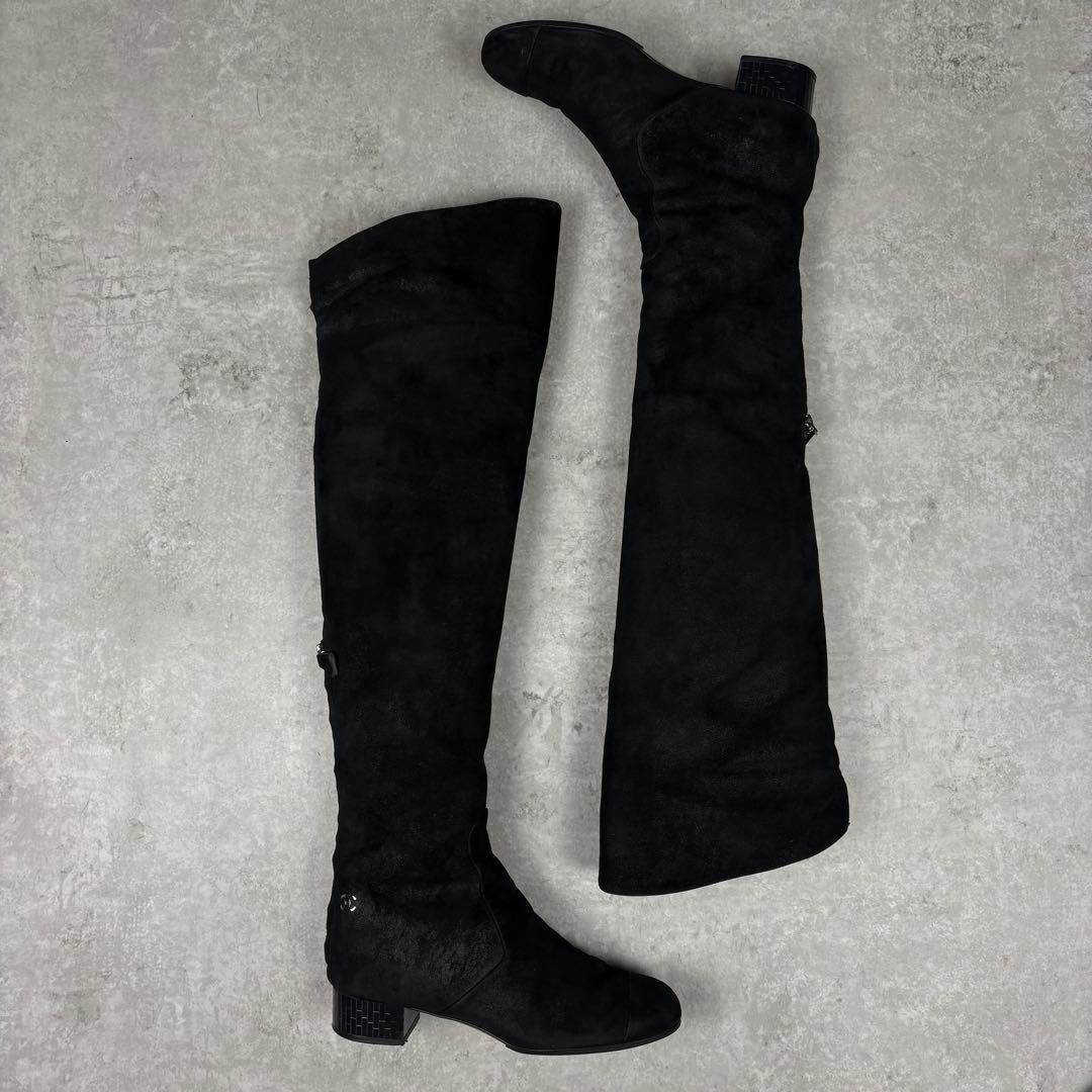 シャネル　CHANEL ココマーク　ニーハイブーツ　レザー　ブラック　36C