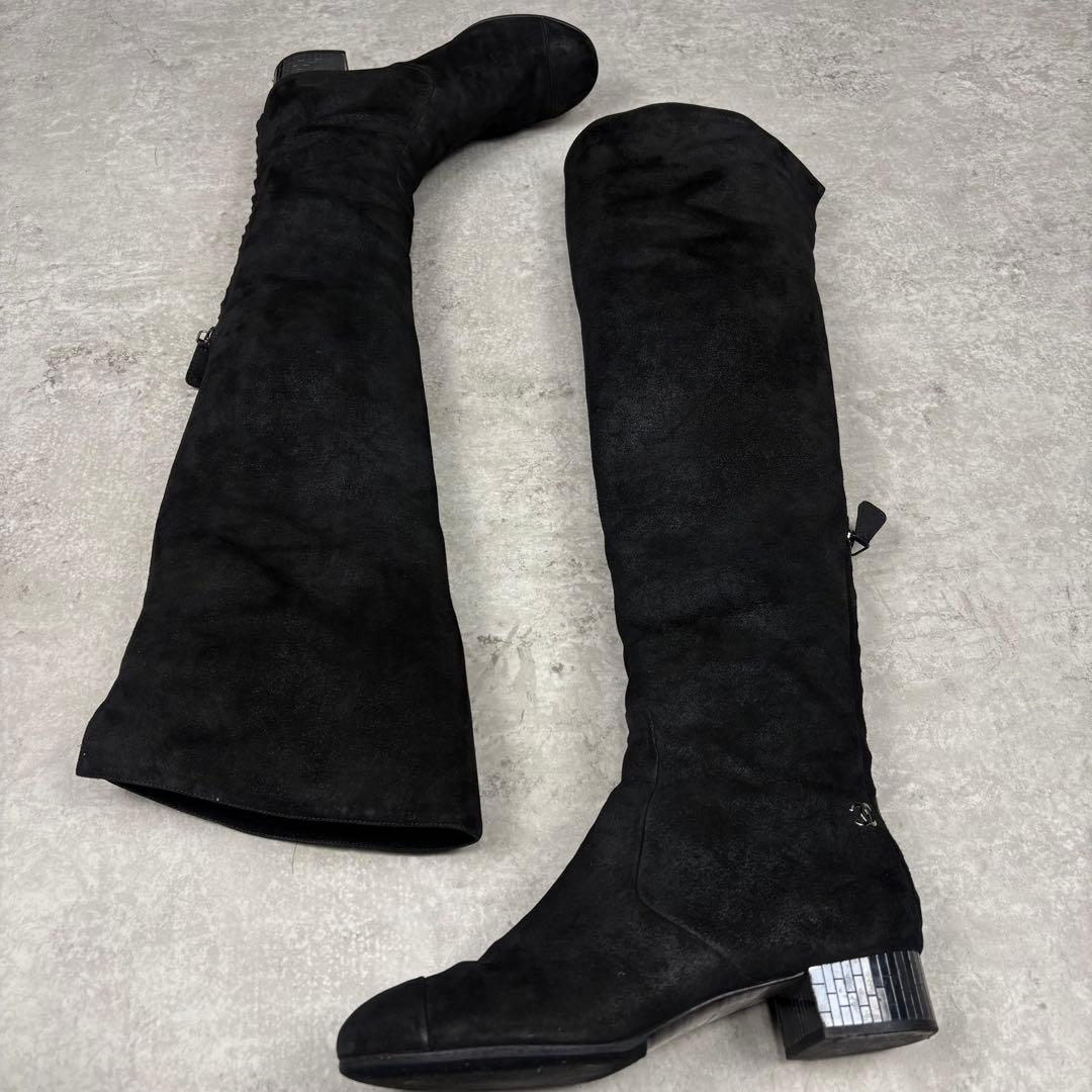 シャネル　CHANEL ココマーク　ニーハイブーツ　レザー　ブラック　36C