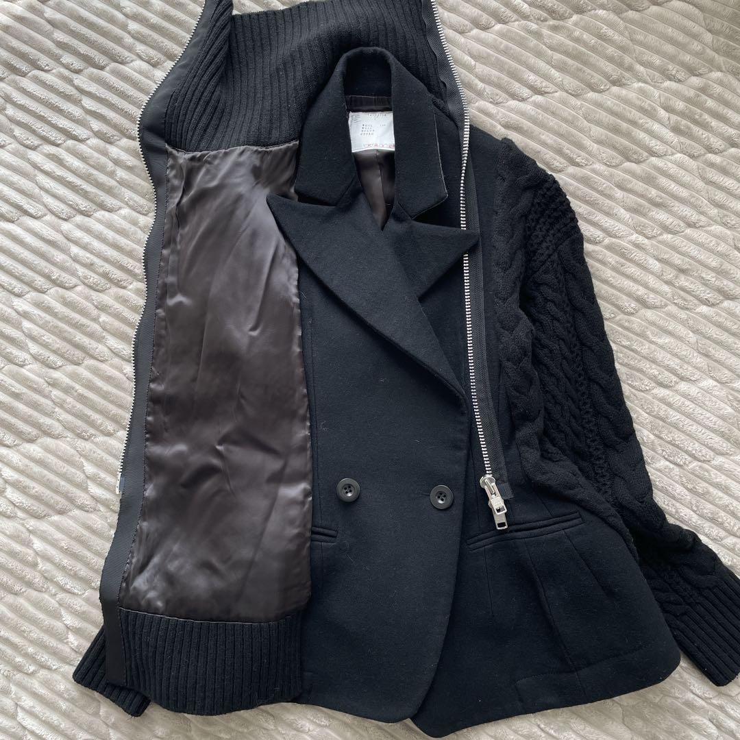 sacai ぺプラム ウールメルトン ニットドッキング ライダースジャケット