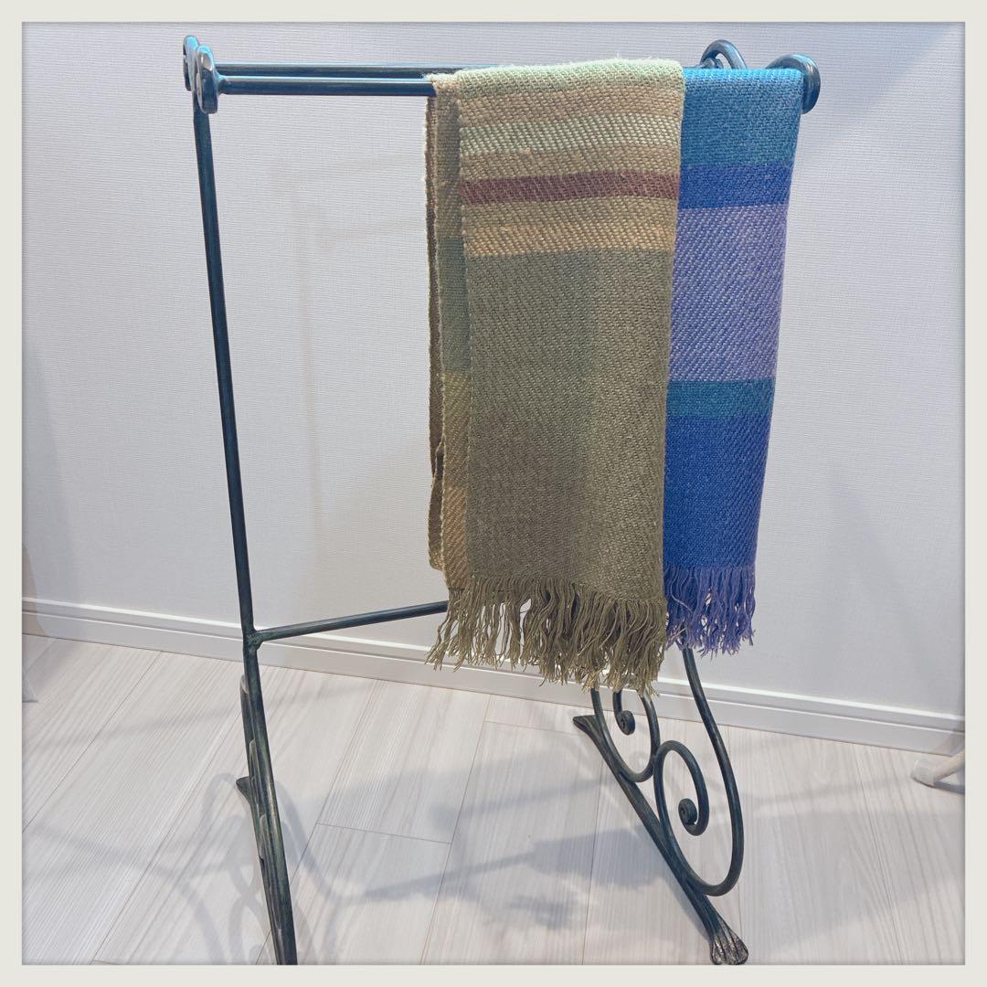 アイアンラック　イタリアヴィンテージ　リネンホルダー　濃いグリーン