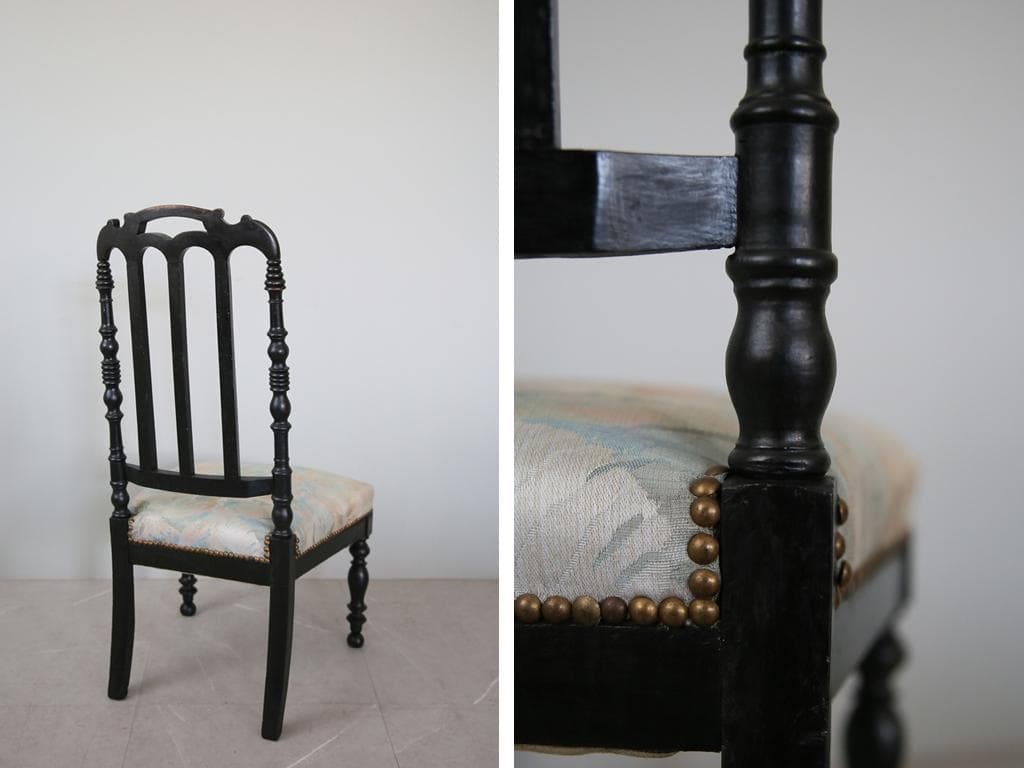 フランスアンティーク木製ナポレオンチェア/黒色ダイニングイス椅子(90-191)