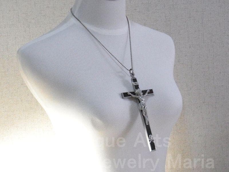 c1592【大型サイズ】フランス アンティーク クロス（軽金属＋黒檀）