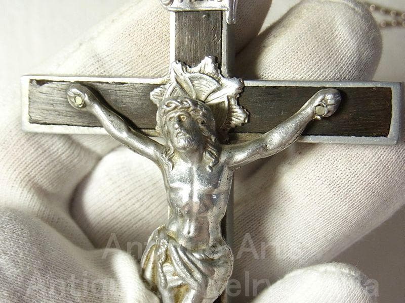 c1592【大型サイズ】フランス アンティーク クロス（軽金属＋黒檀）