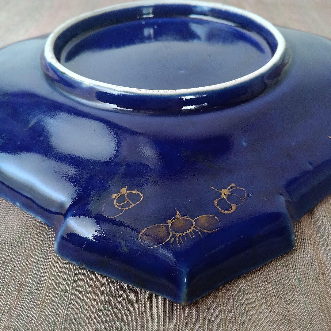 （希少）　明治伊万里　オールド香蘭社？　瑠璃花鳥菱形変形皿　　有田焼