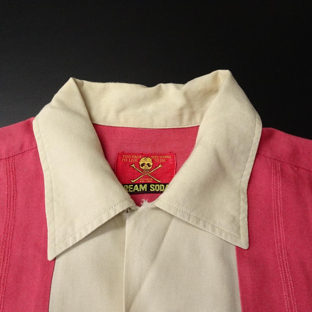 80s- CREAM SODA 半袖ボーリングシャツ 金タグ 刺繍 希少アイテム