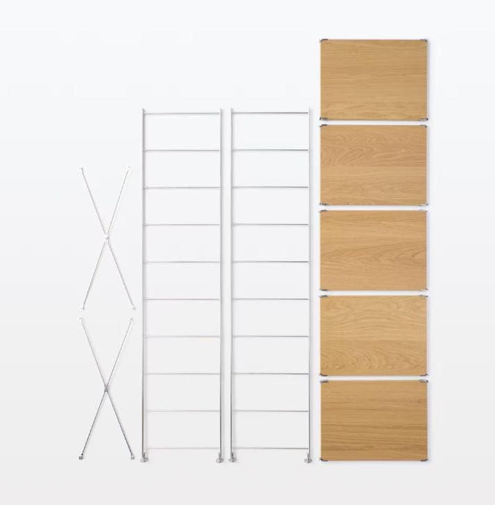 【中古】無印良品　ステンレスユニットシェルフ　オーク材棚セット