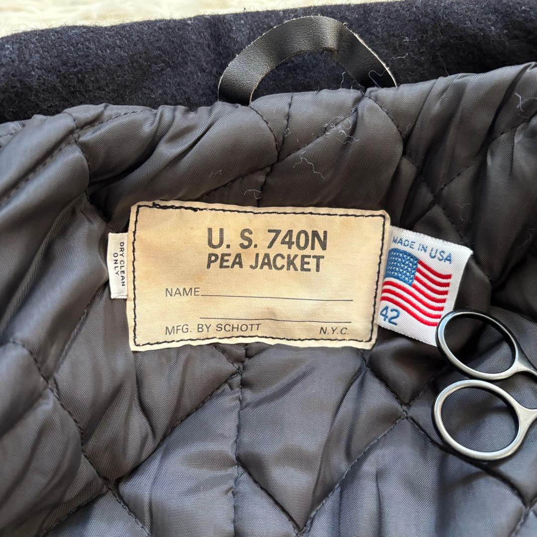 42サイズ　schott ピーコート　740 キルティング　USA製　ブラック