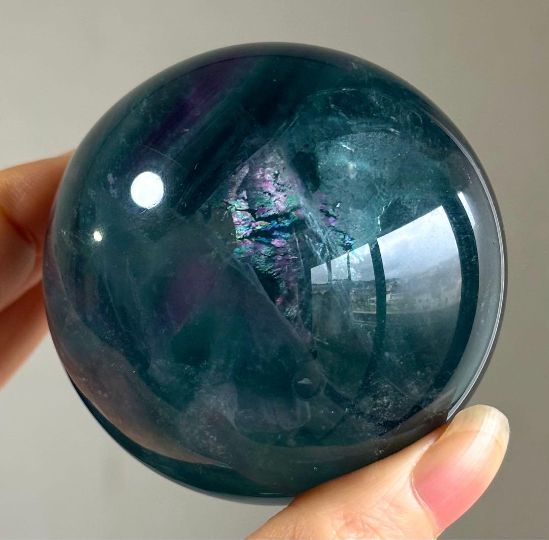 高品質　ブルーフローライト　スフィア　天然石　6.4cm