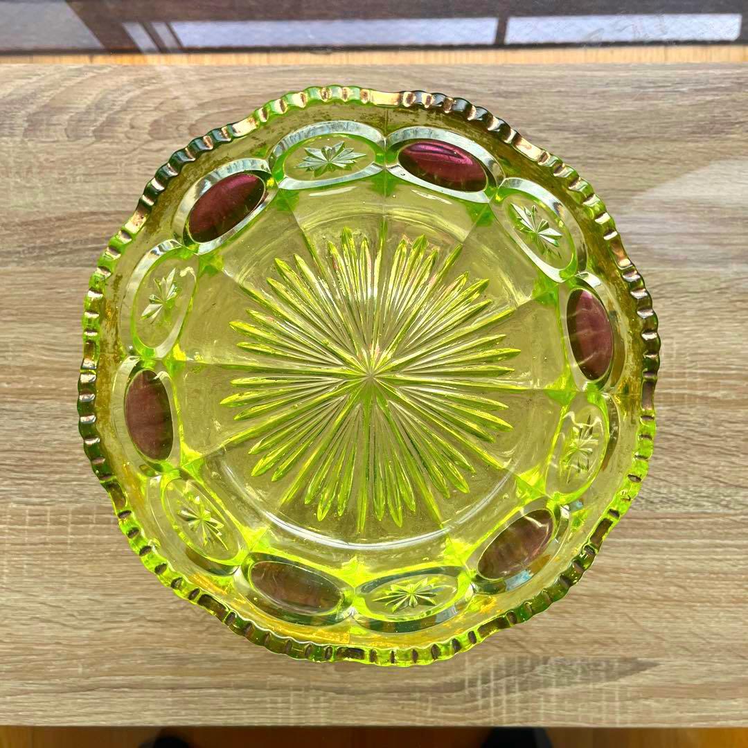 骨董　時代プレス　ラスター彩釉薬　ギザフチ　大鉢　菓子器　ウランガラス