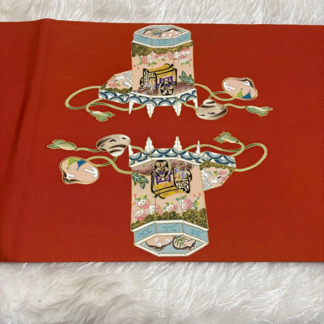 ✨ 美品【 名古屋帯 九寸帯 】 貝桶 平安貴族 塩瀬 太鼓柄 手描き 391