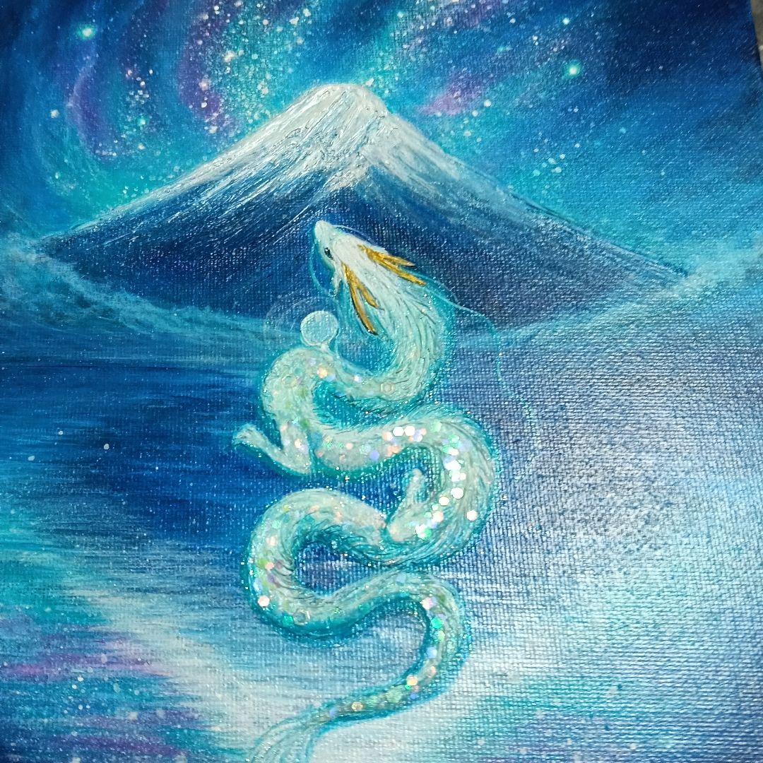 No.559 F3　富士山　昇り龍　白龍　龍神絵画　開運絵画　原画