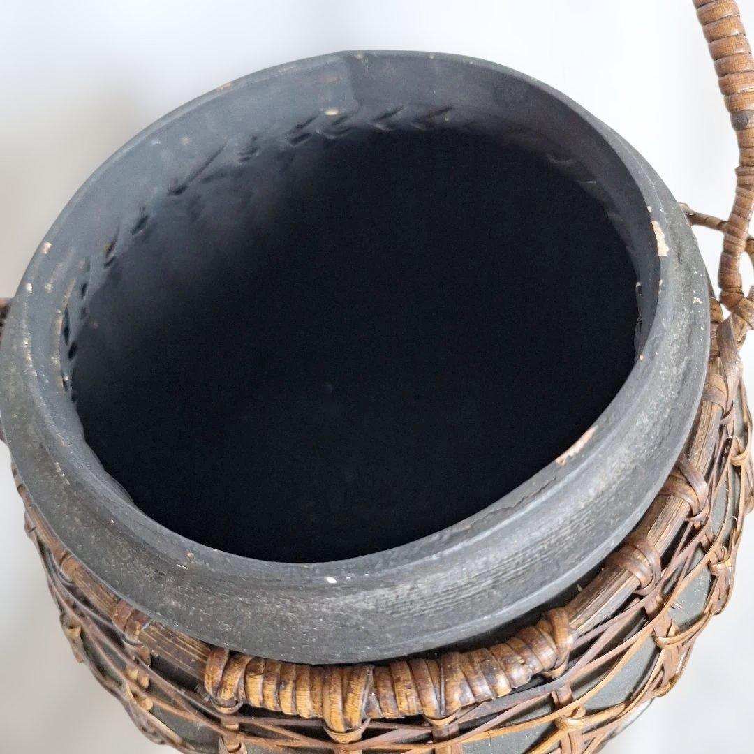 希少 タイ ラオス 伝統工芸品 もち米入れ 手描き 象 親子 ラタン編み 骨董