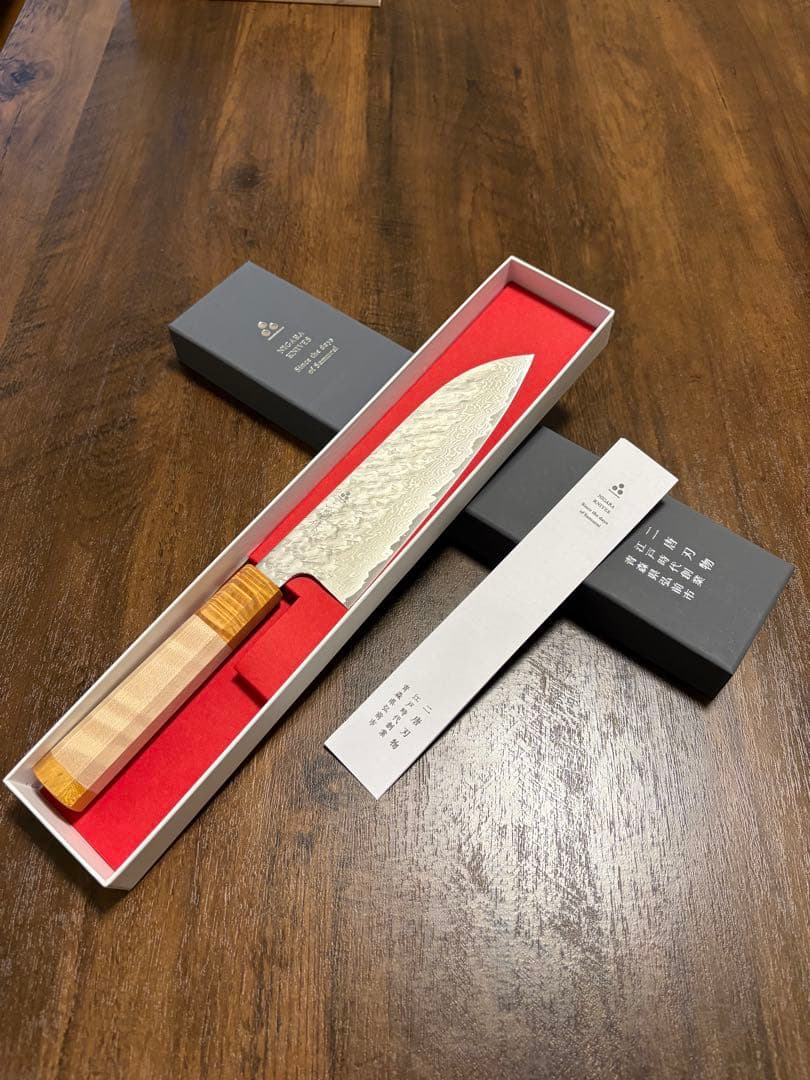 三徳包丁 二唐刃物 波紋模様 180mm ダマスカス