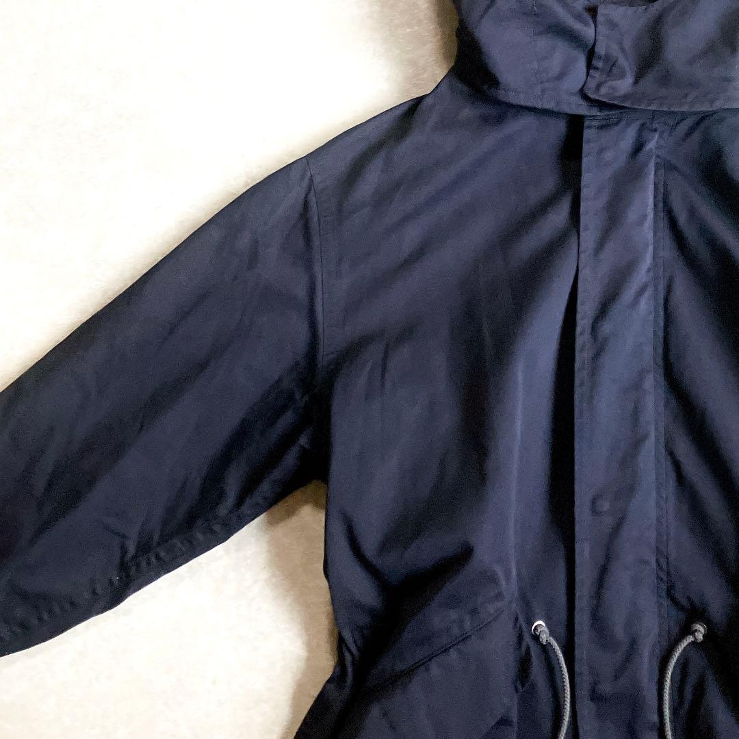 希少 イレーヴ コットンシルクモッズコート 紺 フードロングブルゾン 軽アウター
