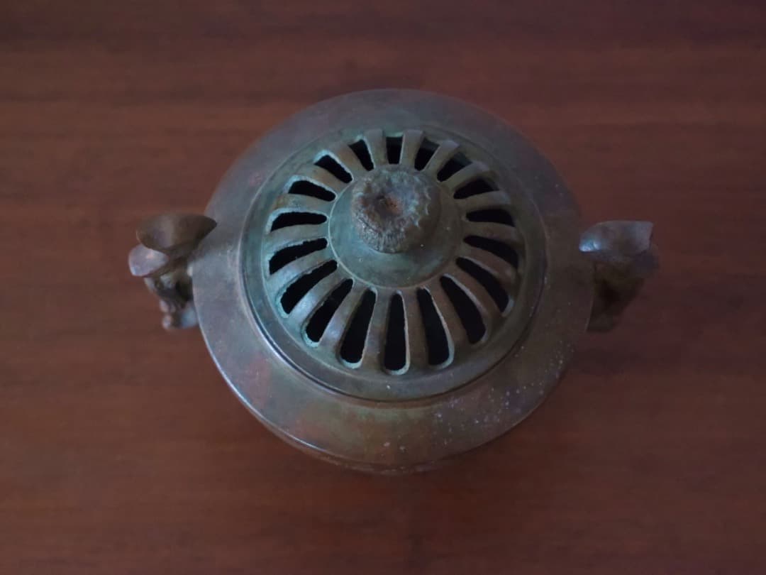 高岡銅器　正晴堂　透かし彫り　538g　香炉　香道具　茶道具　箱付　Q2296