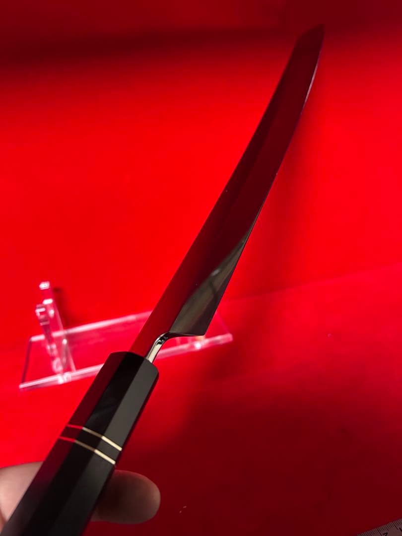 包丁　先丸型　マグロ包丁　尺ニ　鬼反り　鏡面仕上げ　切味抜群　箱付　未使用品